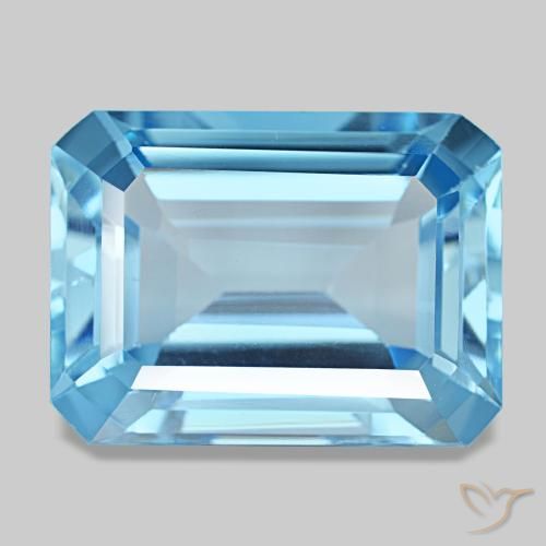 Topaze bleue naturelle taille émeraude, 15,85 ct, VS