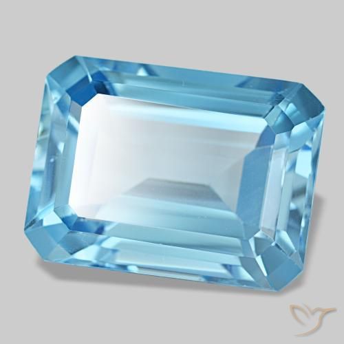 Topaze bleue naturelle taille émeraude, 15,85 ct, VS
