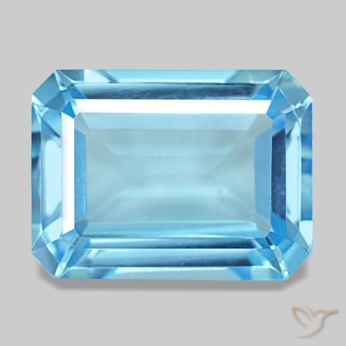 Topaze bleue naturelle taille émeraude, 14,58 ct, VS