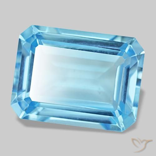 Topaze bleue naturelle taille émeraude, 14,58 ct, VS