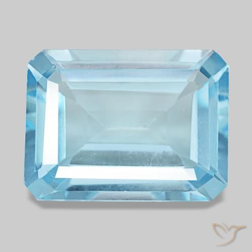 Topaze bleue naturelle taille émeraude, 12,92 ct, VS