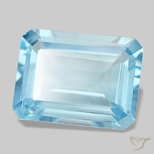 Topaze bleue naturelle taille émeraude, 12,92 ct, VS