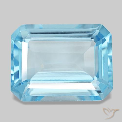 Topaze bleue naturelle taille émeraude, 14,56 ct, VS