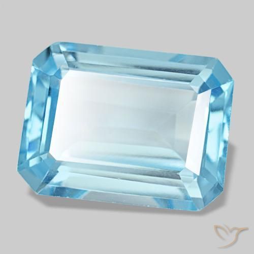 Topaze bleue naturelle taille émeraude, 14,56 ct, VS