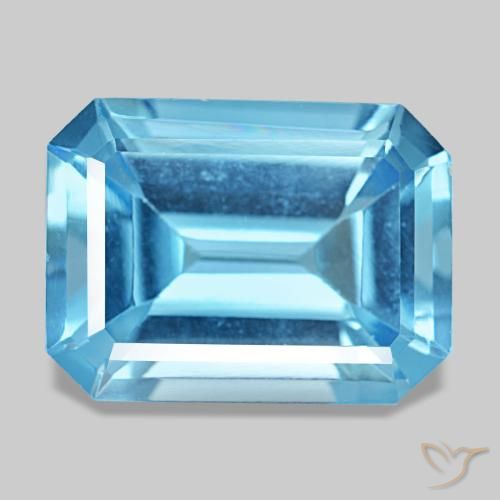 Topaze bleue naturelle taille émeraude, 13,28 ct, VS