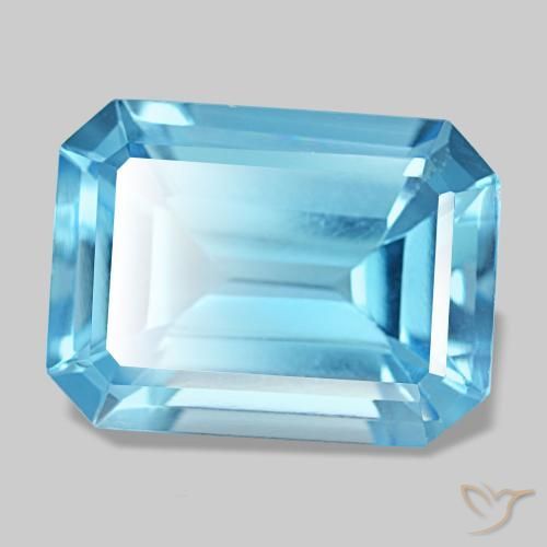 Topaze bleue naturelle taille émeraude, 13,28 ct, VS