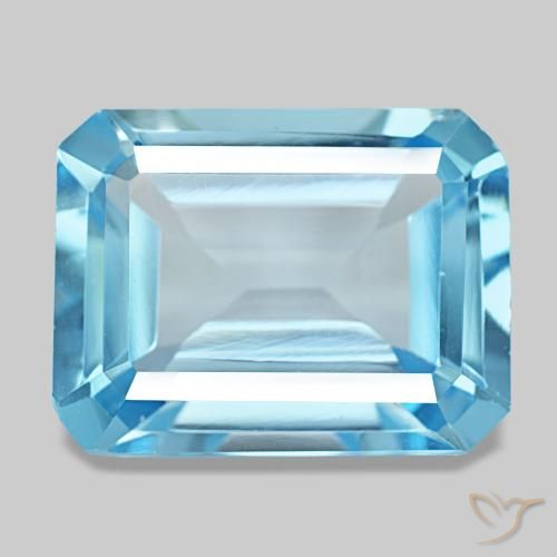 Topaze bleue naturelle taille émeraude, 13,53 ct, VS
