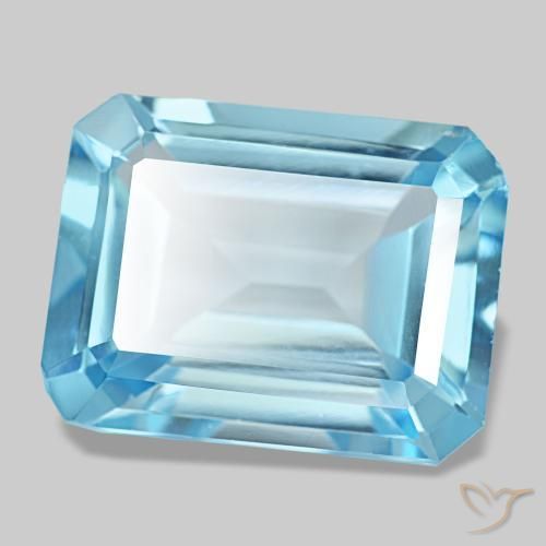 Topaze bleue naturelle taille émeraude, 13,53 ct, VS