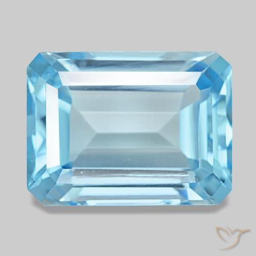 Topaze bleue naturelle taille émeraude, 15,82 ct, VVS-VS