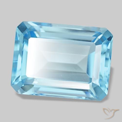 Topaze bleue naturelle taille émeraude, 15,82 ct, VVS-VS