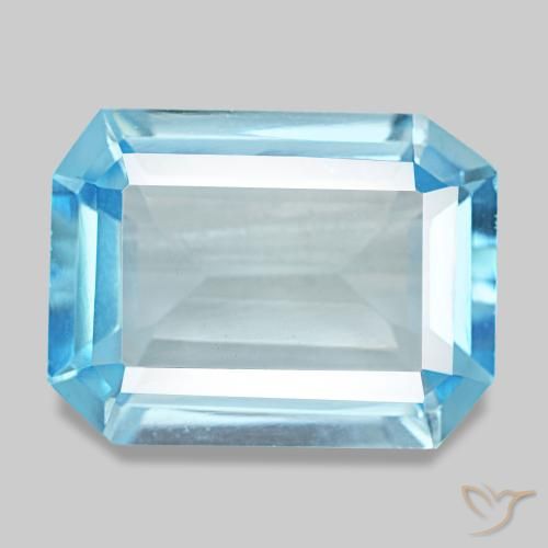Topaze bleue de 12,60 ct, taille émeraude, VVS