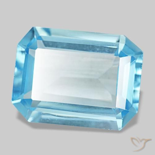 Topaze bleue naturelle taille émeraude, 12,60 ct, VVS