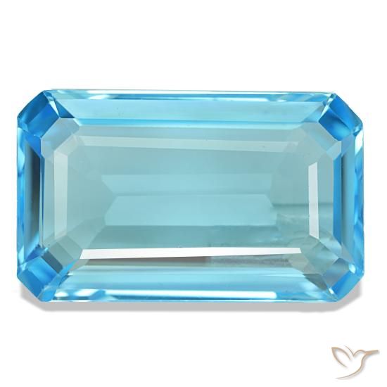 Topaze bleue naturelle taille émeraude, 20,50 ct, VS