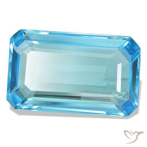 Topaze bleue naturelle taille émeraude, 20,50 ct, VS