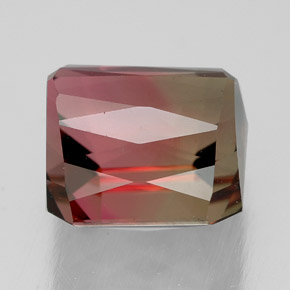 Tourmaline bicolore naturelle taille émeraude, 5,26 ct, VVS-VS