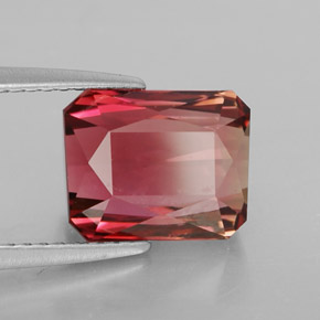 Tourmaline bicolore naturelle taille émeraude, 3,90 ct, VVS