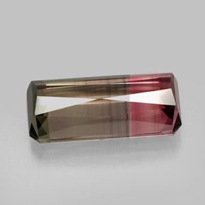 Tourmaline bicolore naturelle taille émeraude, 12,56 ct, VVS-VS