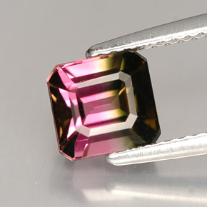 Tourmaline multicolore naturelle taille émeraude, 1,87 ct, VVS-VS