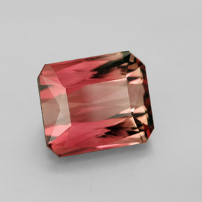 Tourmaline bicolore naturelle taille émeraude, 8,18 ct, VVS
