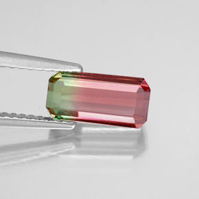 Tourmaline multicolore naturelle taille émeraude, 1,75 ct, VS