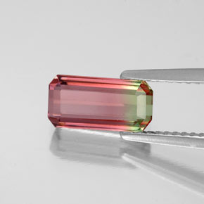 Tourmaline multicolore naturelle taille émeraude, 1,75 ct, VS