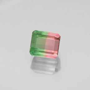 Tourmaline bicolore naturelle taille émeraude, 0,87 ct, VS-SI