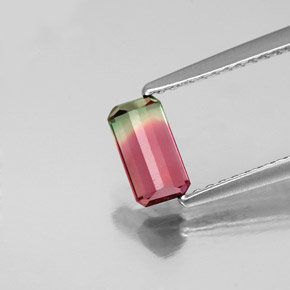 Tourmaline multicolore naturelle taille émeraude, 0,68 ct, VS