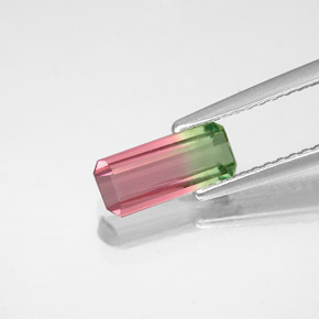 Tourmaline bicolore naturelle taille émeraude, 0,77 ct, VS-SI