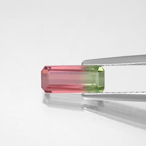 Tourmaline bicolore naturelle taille émeraude, 0,77 ct, VS-SI