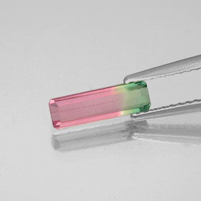 Tourmaline bicolore naturelle taille émeraude, 0,74 ct, VS-SI