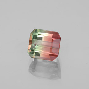 Tourmaline bicolore naturelle taille émeraude, 1,50 ct, VS