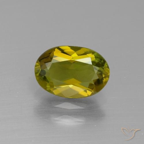 Tourmaline vert jaunâtre naturelle coupe ovale, 1,10 ct, VS