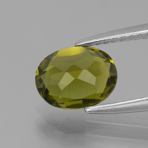 Tourmaline vert jaunâtre naturelle coupe ovale, 1,27 ct, VVS
