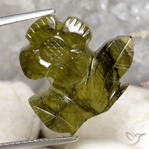 10.85ct Naturel Vert chaud et terreux Tourmaline, Taille Fleur, Translucide