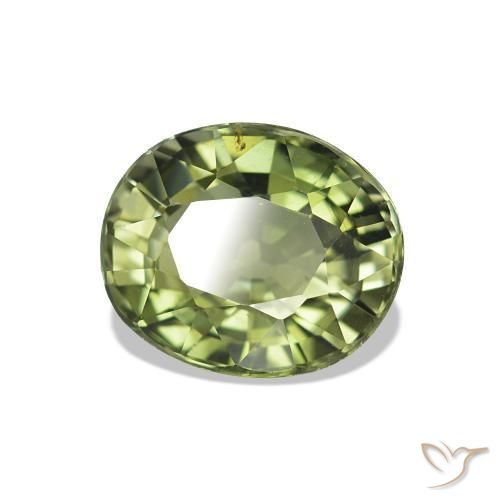 Tourmaline Vert jaunâtre naturelle ovale, 1.45 ct, VVS
