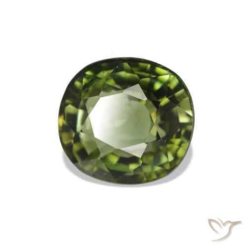 Tourmaline Vert terreux naturelle Coupe coussin, 1.44 ct, VS
