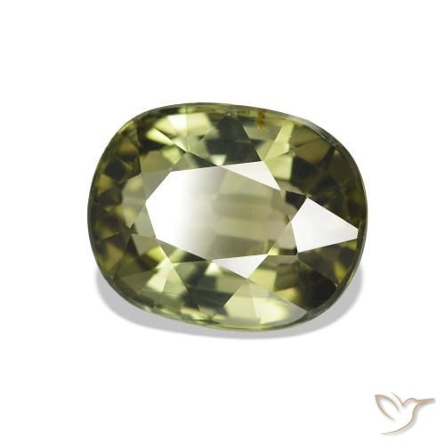 Tourmaline Vert chaud et terreux naturelle Coupe coussin, 1.69 ct, VVS
