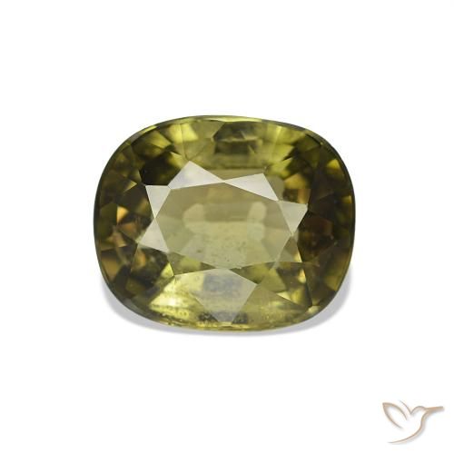 Tourmaline Vert chaud et terreux naturelle Coupe coussin, 1.74 ct, VS