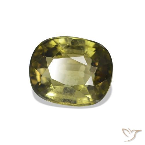 Tourmaline Vert chaud et terreux naturelle Coupe coussin, 1.74 ct, VS