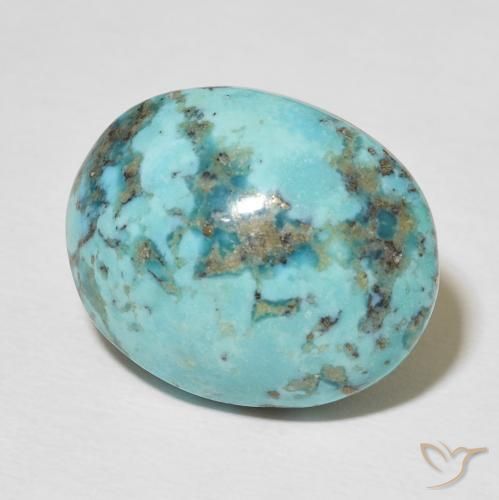 Turquoise turquoise naturelle coupe ovale, 18,22 ct, opaque