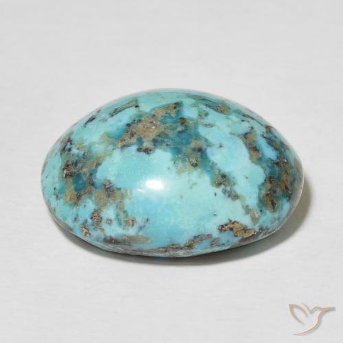 Turquoise turquoise naturelle coupe ovale, 18,22 ct, opaque