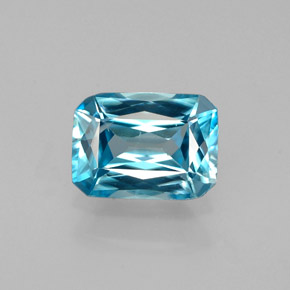 Zircon bleue naturelle taille émeraude, 1,26 ct, VS-SI