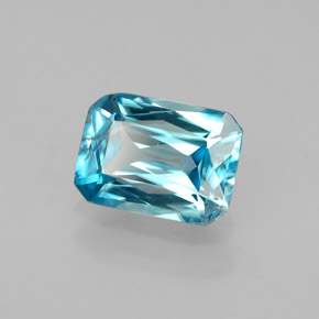 Zircon bleue naturelle taille émeraude, 1,26 ct, VS-SI