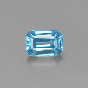 Zircon bleue naturelle taille émeraude, 0,86 ct, VVS