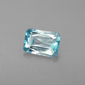 Zircon bleue naturelle taille émeraude, 1,38 ct, VS