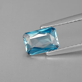 Zircon bleue naturelle taille émeraude, 1,04 ct, VVS-VS