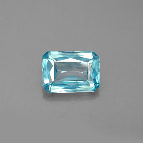 Zircon bleue naturelle taille émeraude, 1,45 ct, VS