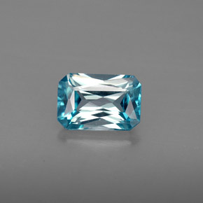 Zircon bleue naturelle taille émeraude, 1,35 ct, VVS-VS