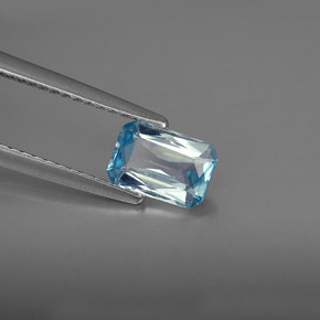 Zircon bleue naturelle taille émeraude, 1,22 ct, VVS-VS
