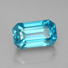 Zircon bleue naturelle taille émeraude, 6,46 ct, VVS